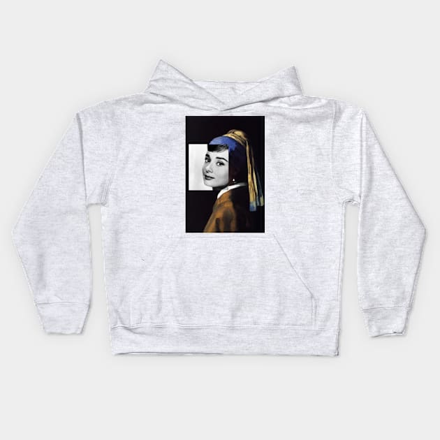 Girl With A Pearl Earring Audrey Hepburn Art Kids Hoodie by Paskwaleeno